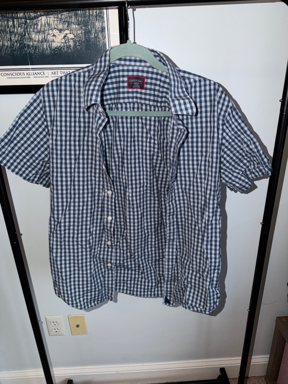 UNTUCKit Men's Navy and White Gingham Short-Sleeve Button-Down Shirt